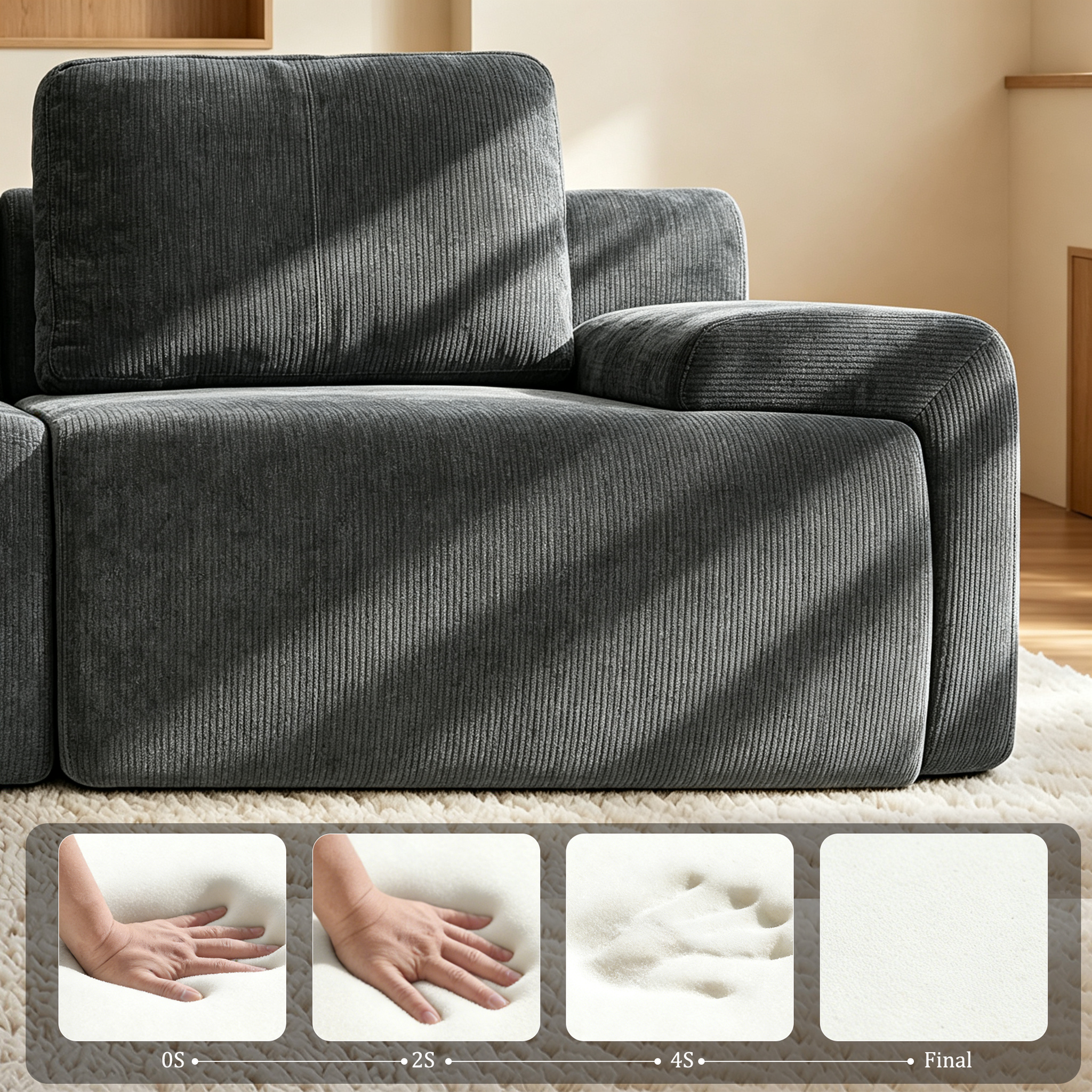 122" Modular Sectional Sofa,Cloud Couch with Extra Deep Seat & High Back,No Assembly,Soft Chenille Fabric,Memory Foam Couch for Living Room ,(3+0),Dark Gray