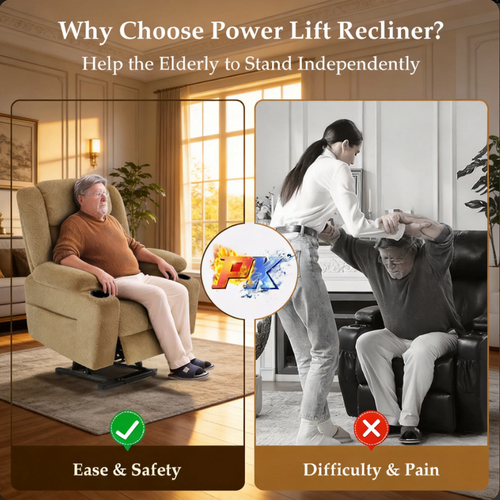 Triple Motor Power Lift Recliner Chair for Elderly,Large Wide Lay Flat Lift Chair with Infinite Position,Power Headrest,Heat & Vibration Massage,Heavy Duty Recliner for Big & Tall Seniors,Beige
