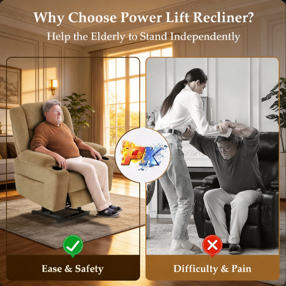 Triple Motor Power Lift Recliner Chair for Elderly,Large Wide Lay Flat Lift Chair with Infinite Position,Power Headrest,Heat & Vibration Massage,Heavy Duty Recliner for Big & Tall Seniors,Beige
