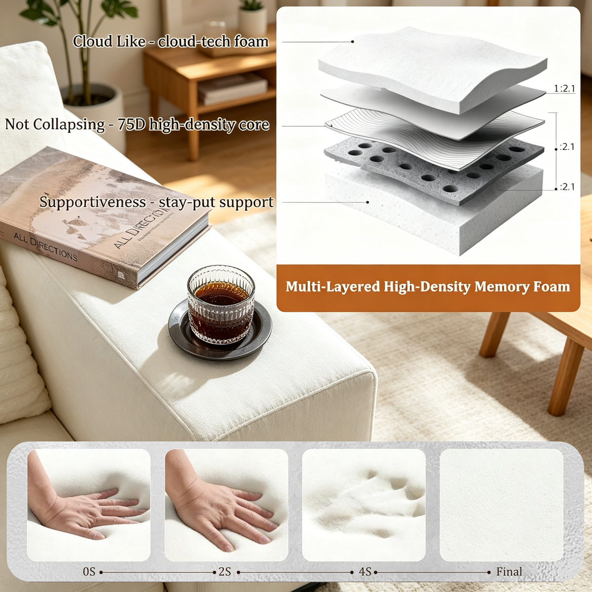 108"Modular Cloud Sectional Sofa with Chaise,Extra Deep Seat Corduroy Couch,Memory Foam,No Assembly,Living Room & Apartment,Beige