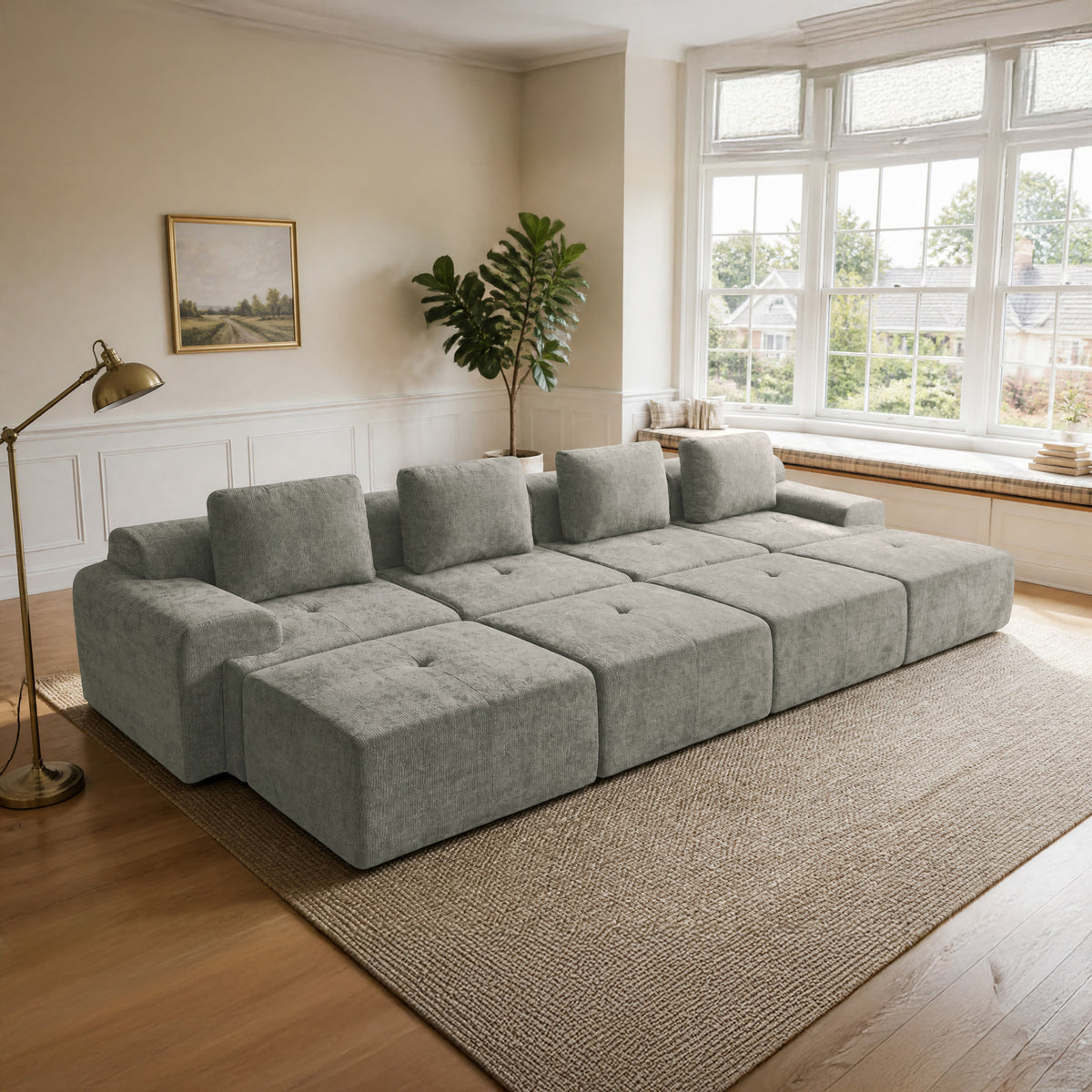 196" Modular Sectional Sofa,Cloud Couch with Extra Deep Seat & High Back,No Assembly,Soft Chenille Fabric,Memory Foam Couch for Living Room ,L shaped(5+1),Light Gray