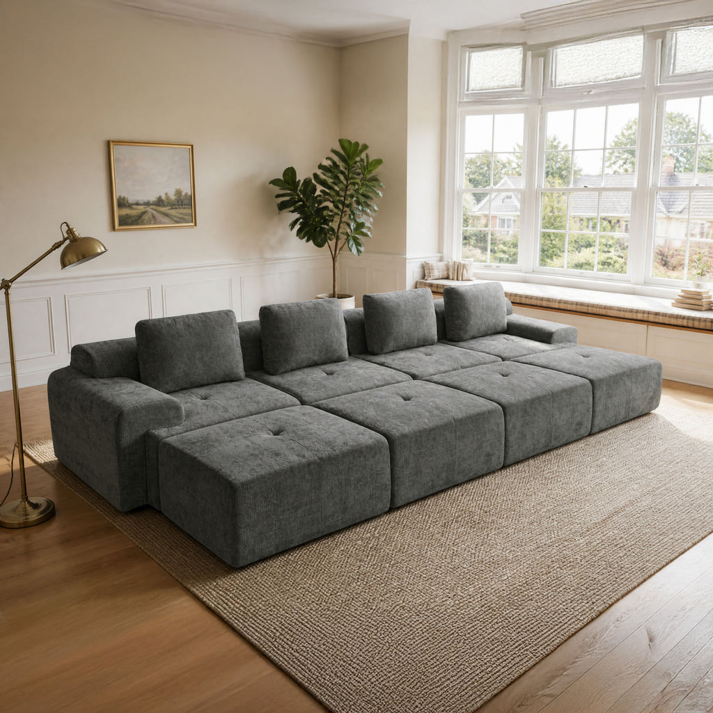 196" Modular Sectional Sofa,Cloud Couch with Extra Deep Seat & High Back,No Assembly,Soft Chenille Fabric,Memory Foam Couch for Living Room ,L shaped(5+1),Dark Gray