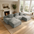 122" Modular Sectional Sofa,Cloud Couch with Extra Deep Seat & High Back,No Assembly,Soft Chenille Fabric,Memory Foam Couch for Living Room ,U shaped(3+2),Light Gray