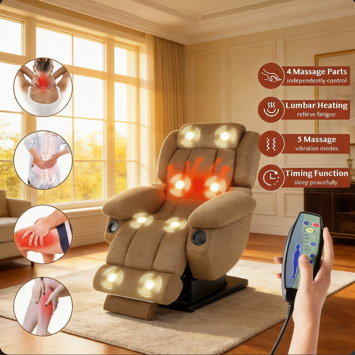 Triple Motor Power Lift Recliner Chair for Elderly,Large Wide Lay Flat Lift Chair with Infinite Position,Power Headrest,Heat & Vibration Massage,Heavy Duty Recliner for Big & Tall Seniors,Beige