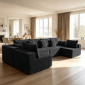 138"Modular Cloud Sectional Sofa with Chaise,Extra Deep Seat Corduroy Couch,Memory Foam,No Assembly,Living Room & Apartment,Black