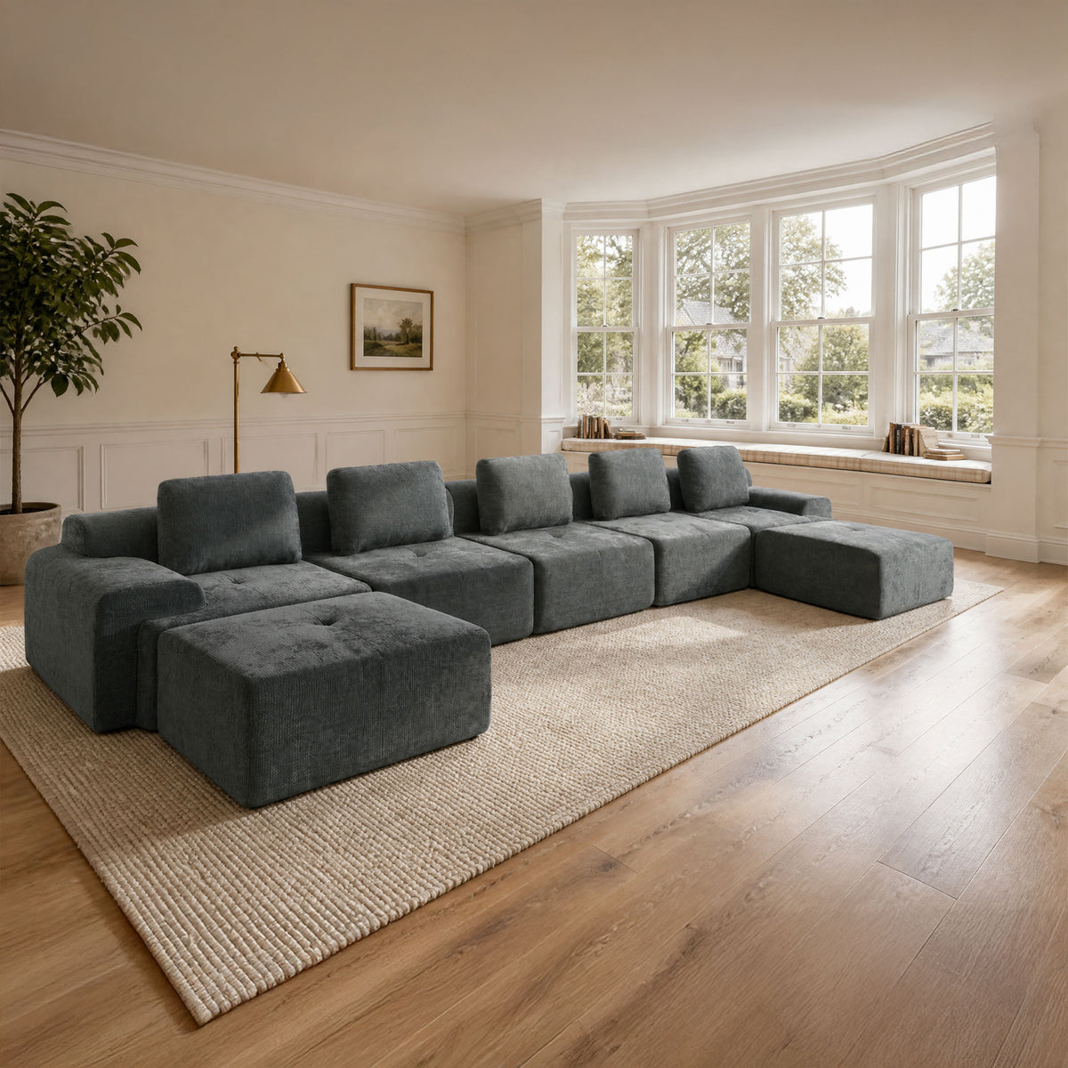196" Modular Sectional Sofa,Cloud Couch with Extra Deep Seat & High Back,No Assembly,Soft Chenille Fabric,Memory Foam Couch for Living Room ,U shaped(5+2),Dark Gray