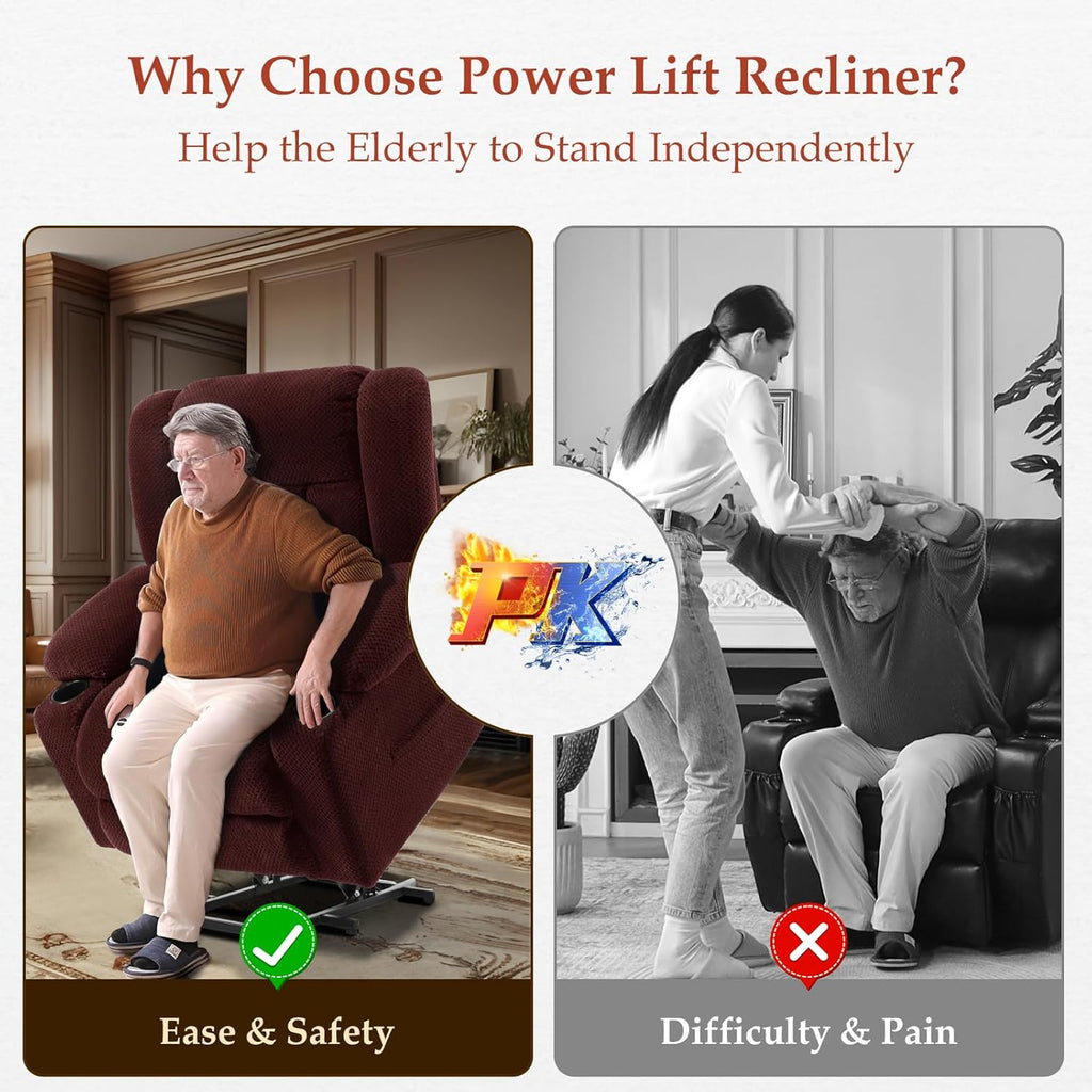 Triple Motor Power Lift Recliner Chair for Elderly,Large Wide Lay Flat Lift Chair with Infinite Position,Power Headrest,Heat & Vibration Massage,Heavy Duty Recliner for Big & Tall Seniors,RedMaroon