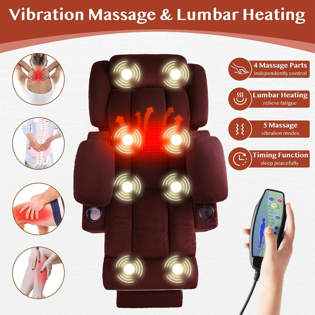 Triple Motor Power Lift Recliner Chair for Elderly,Large Wide Lay Flat Lift Chair with Infinite Position,Power Headrest,Heat & Vibration Massage,Heavy Duty Recliner for Big & Tall Seniors,RedMaroon