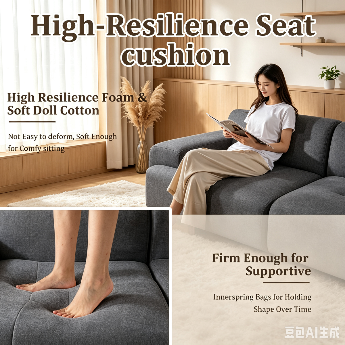 85" Modular Sectional Sofa,Cloud Couch with Extra Deep Seat & High Back,No Assembly,Soft Chenille Fabric,Memory Foam Couch for Living Room ,(2+2),Dark Gray