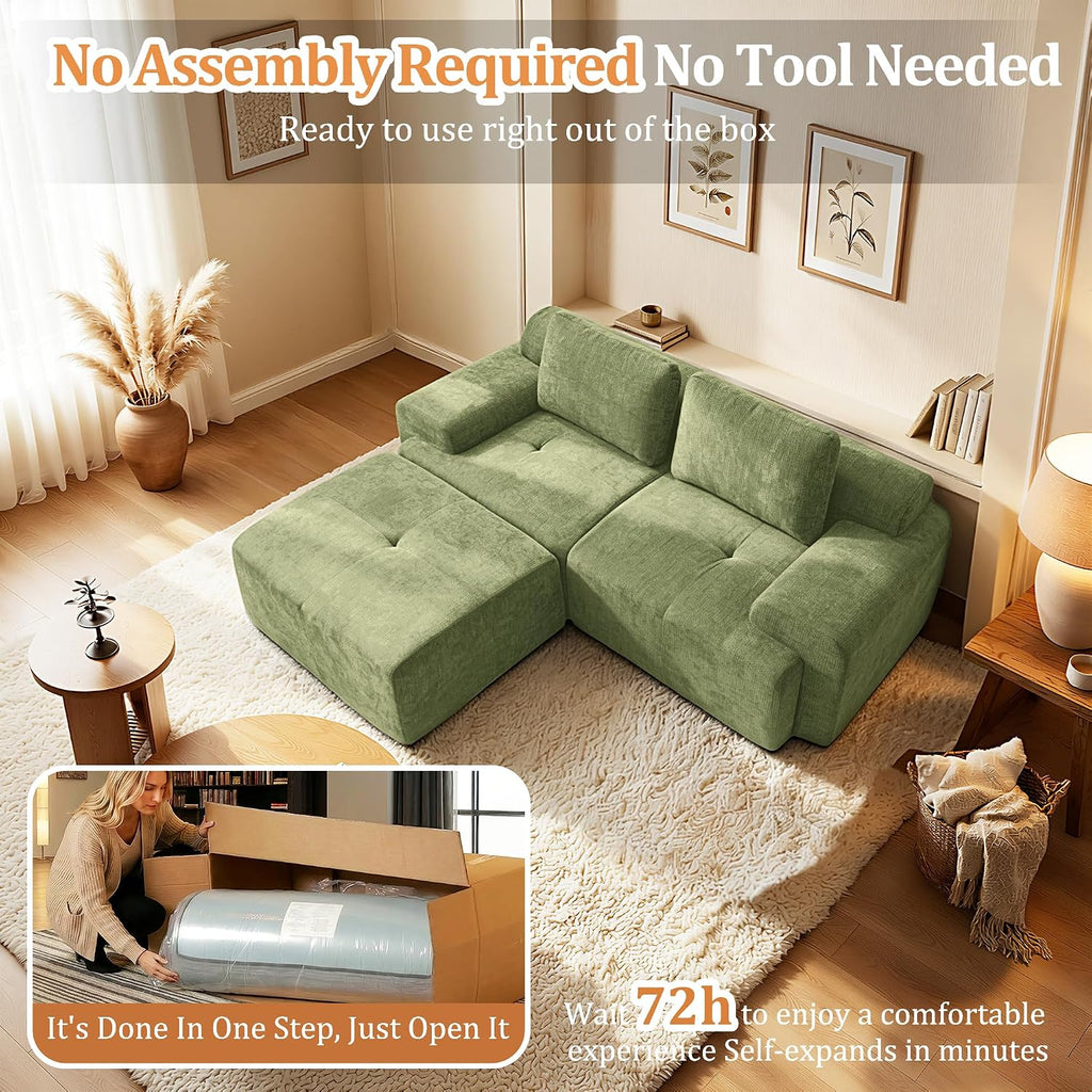 85" Modular Sectional Sofa,Cloud Couch with Extra Deep Seat & High Back,No Assembly,Soft Chenille Fabric,Memory Foam Couch for Living Room ,L shaped(2+1),Green