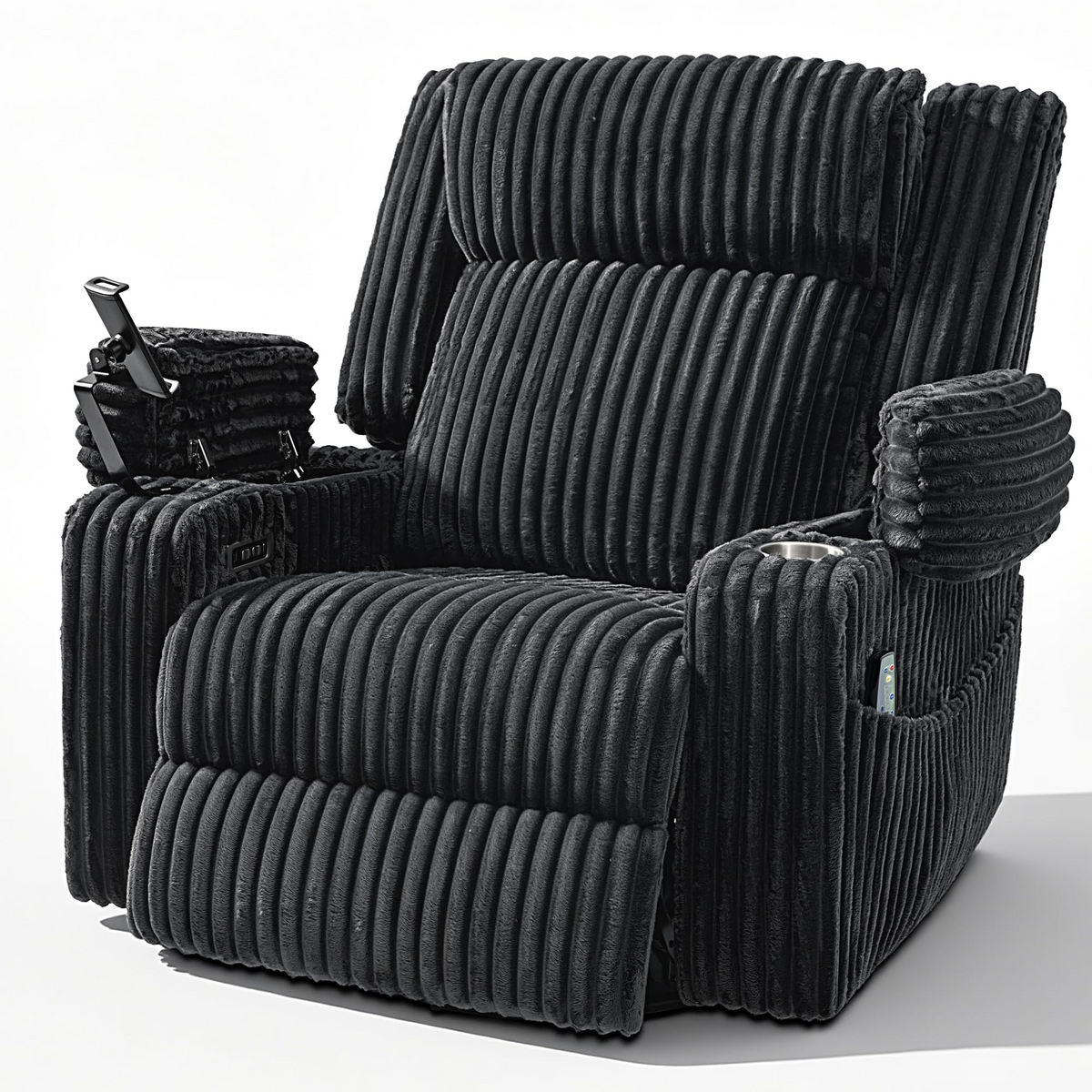 Oversized Power Swivel Rocker Recliner Chair,150° Power Reclining with Adjustable Headrest,Vibration Massage & Heat,270° Swivel,Overstuffed Wide Seat,USB & Type-C Charging,Corduroy,Dark Gray