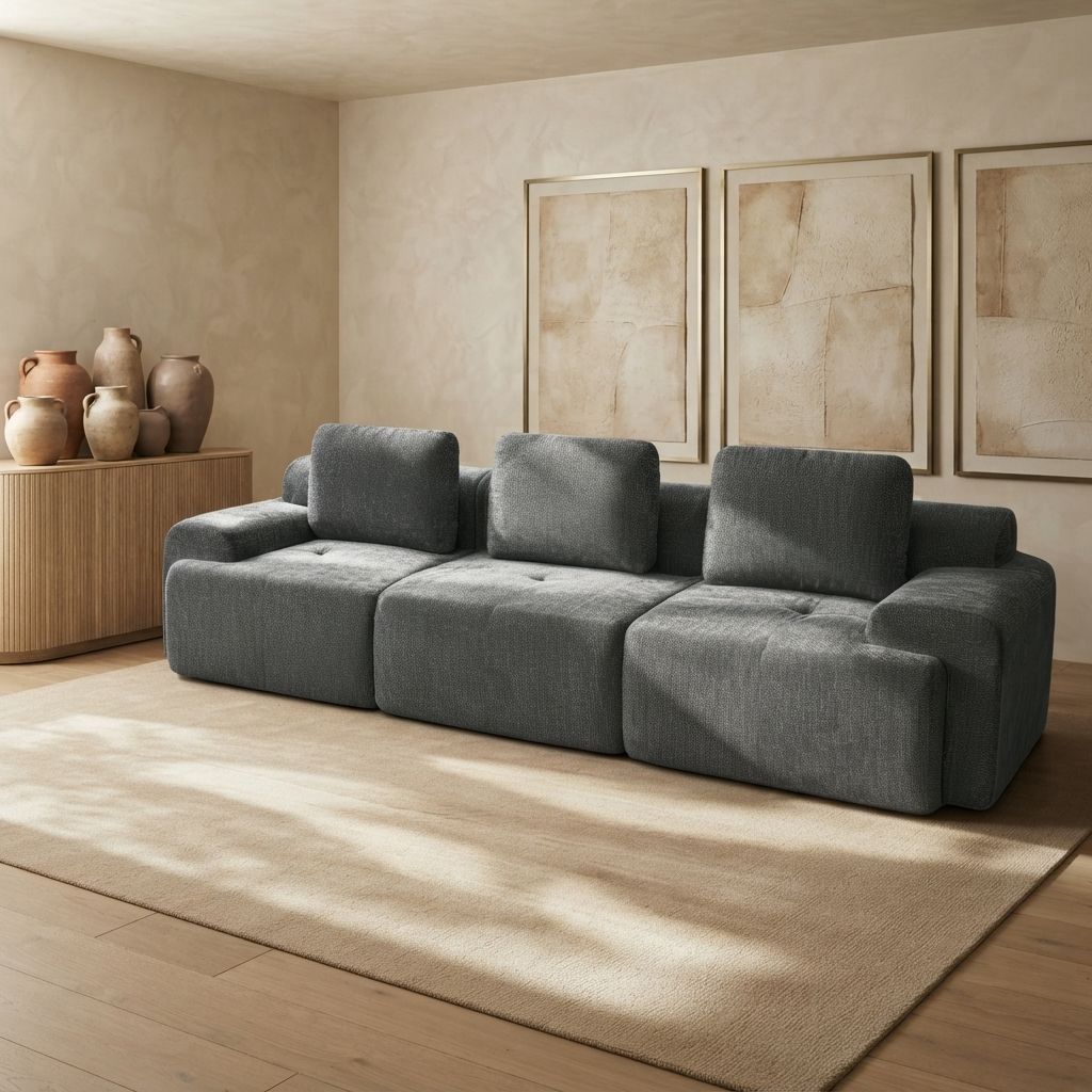 122" Modular Sectional Sofa,Cloud Couch with Extra Deep Seat & High Back,No Assembly,Soft Chenille Fabric,Memory Foam Couch for Living Room ,(3+0),Dark Gray