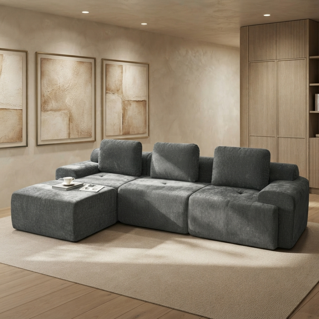 122" Modular Sectional Sofa,Cloud Couch with Extra Deep Seat & High Back,No Assembly,Soft Chenille Fabric,Memory Foam Couch for Living Room ,L shaped(3+1),Dark Gray