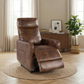 Zero Wall Power Recliner Chair for Small Spaces, Compact Recliner for Adults, Petite Recliner for Living Room, Faux Leather Reclining Chair with Remote Control and Side Pockets, Light Brown