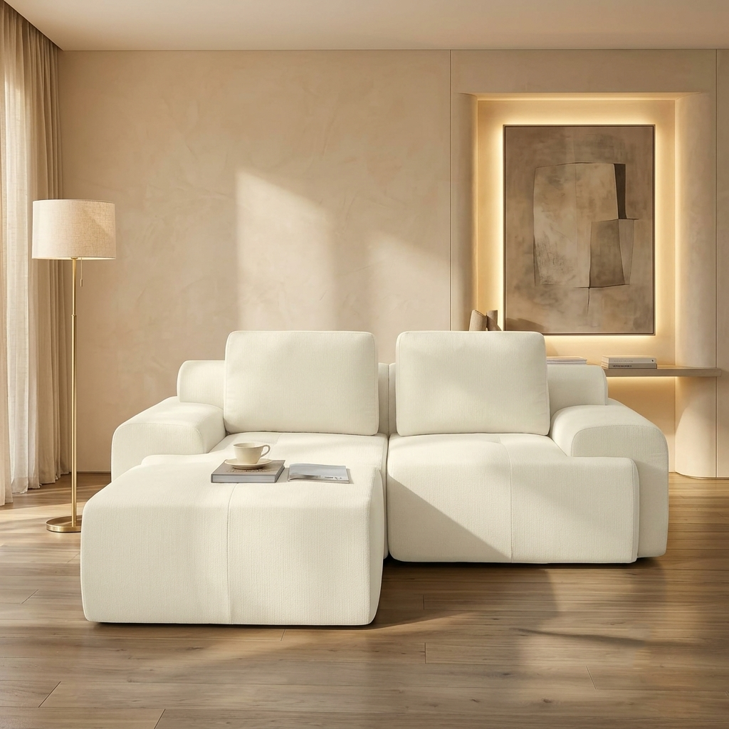 85" Modular Sectional Sofa,Cloud Couch with Extra Deep Seat & High Back,No Assembly,Soft Chenille Fabric,Memory Foam Couch for Living Room ,L shaped(2+1),Beige
