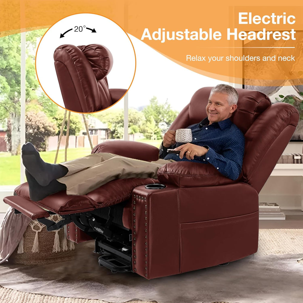 Triple Motor Power Lift Recliner Chair for Elderly with Heat & Vibration Massage,Extended Footrest,USB-A & USB-C Ports,Faux Leather,Red