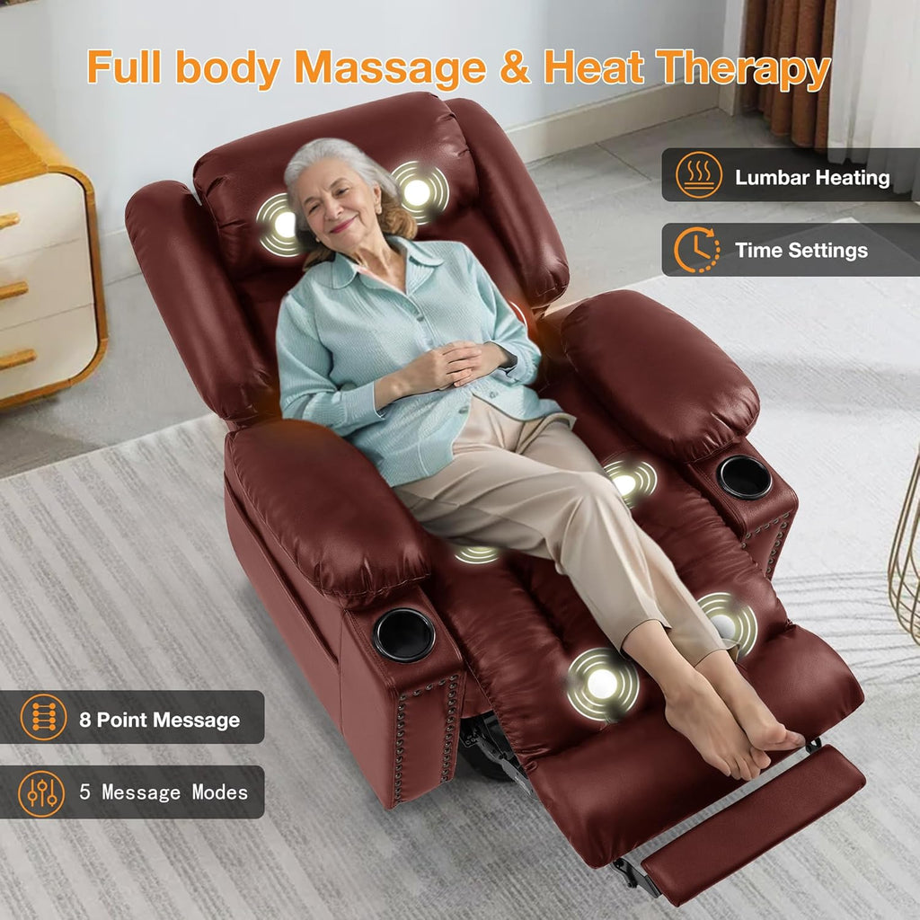 Triple Motor Power Lift Recliner Chair for Elderly with Heat & Vibration Massage,Extended Footrest,USB-A & USB-C Ports,Faux Leather,Red