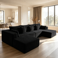 138"Modular Cloud Sectional Sofa with Chaise,Extra Deep Seat Corduroy Couch,Memory Foam,No Assembly,Living Room & Apartment,Black