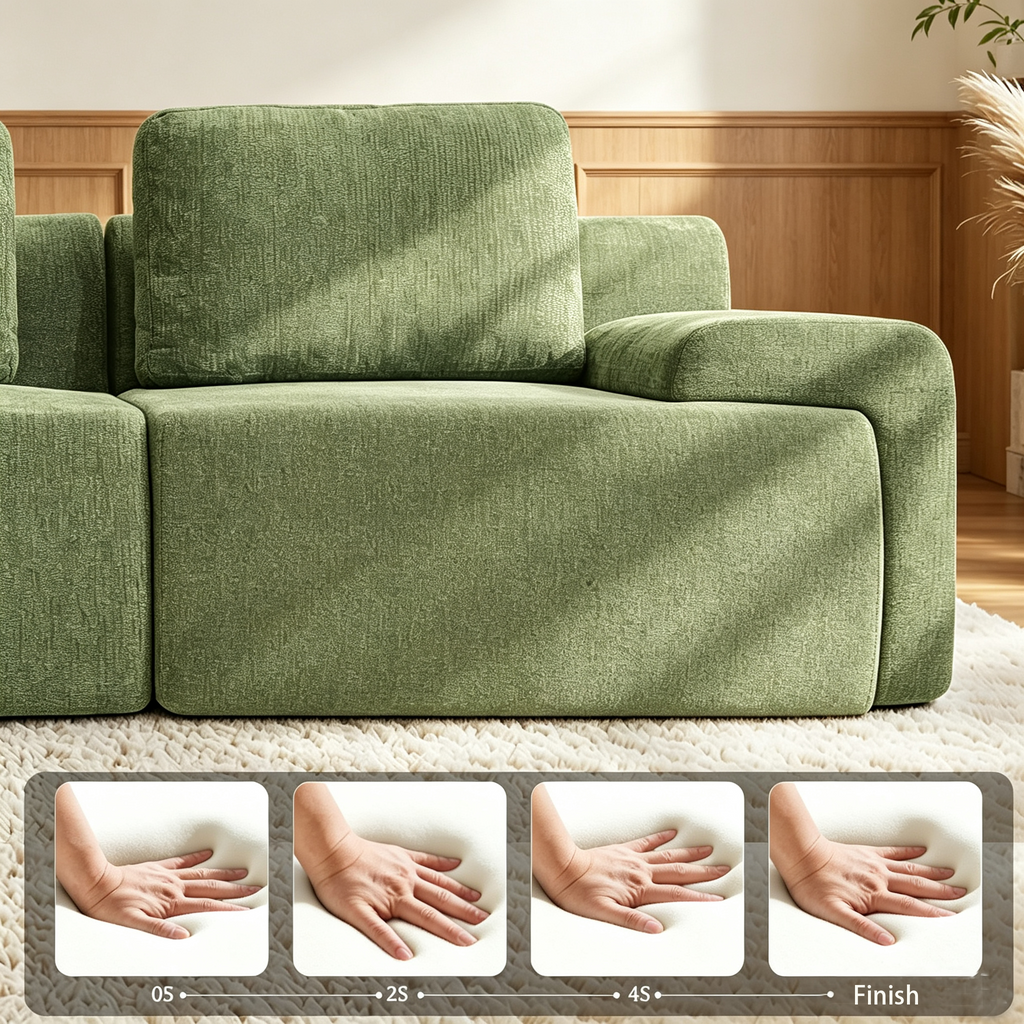 122" Modular Sectional Sofa,Cloud Couch with Extra Deep Seat & High Back,No Assembly,Soft Chenille Fabric,Memory Foam Couch for Living Room ,(3+0),Green