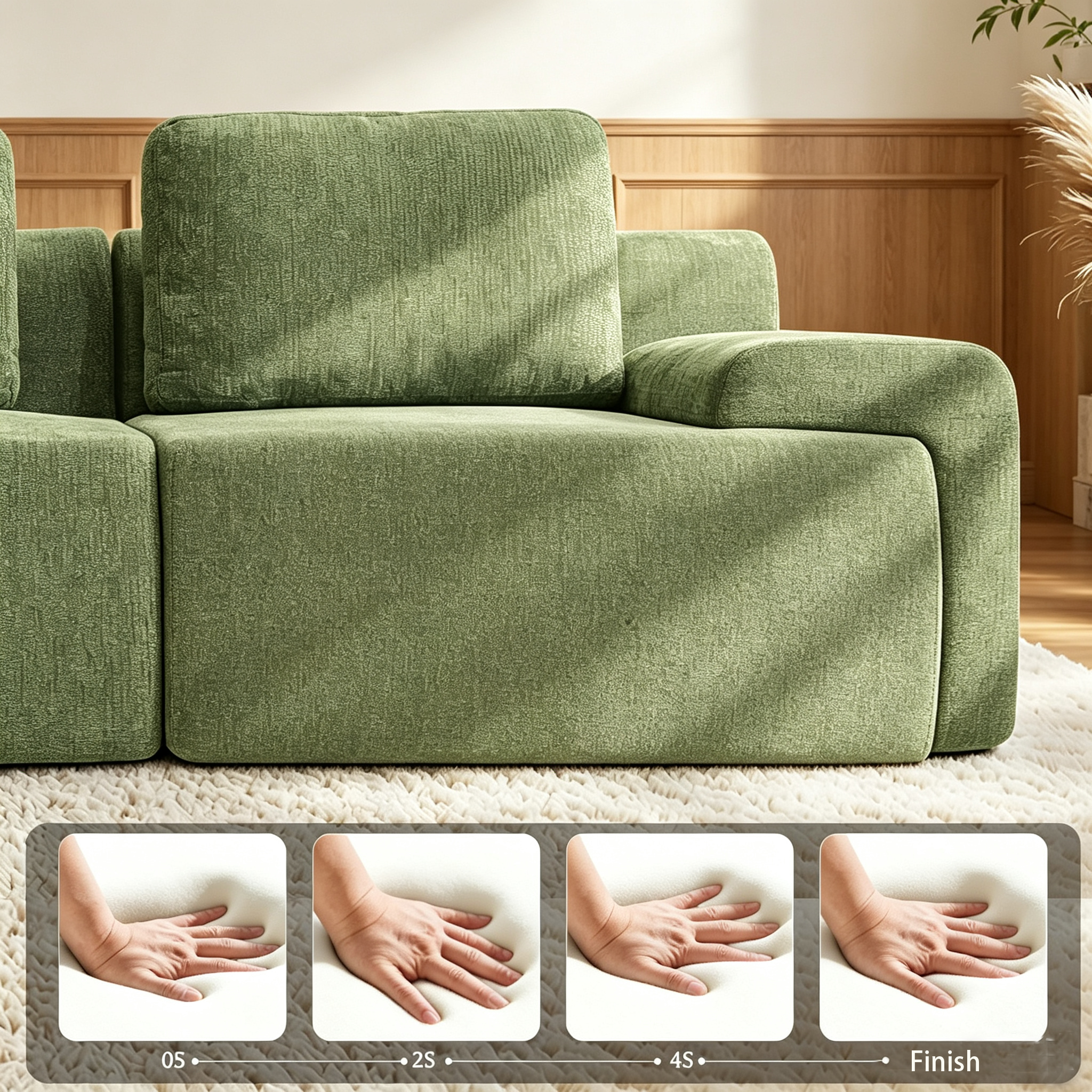 122" Modular Sectional Sofa,Cloud Couch with Extra Deep Seat & High Back,No Assembly,Soft Chenille Fabric,Memory Foam Couch for Living Room ,(3+0),Green